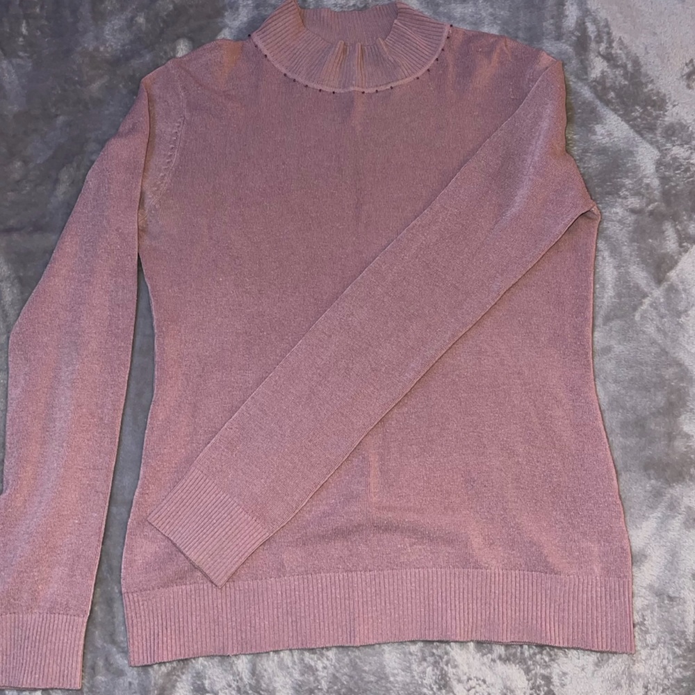 Nude pink long sleeve/ turtleneck sweater with pink little stones on the neck